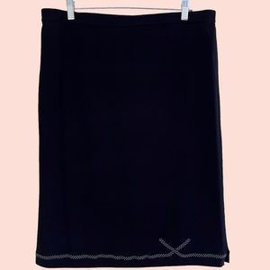 Dane Lewis Black Knit Pencil Skirt with Grosgrain Ribbon Detail at Hem 2X